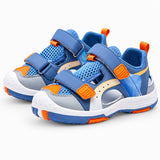 Sandale Garçon Durable et Élégante bleu, gris et orange, avec double fermeture à scratch, bout renforcé, maille respirante et semelle antidérapante