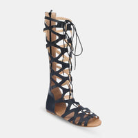 Sandale Gladiator Noire Montante avec Fermeture à Zipper, Sandales à lacet montant noir