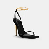 Sandale Gladiator Noire à Talon Haut Doré, Sandales femmes à talon haut