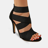 Sandale Gladiator à Talon Haut avec Lanières Noires, sandales à talon noir