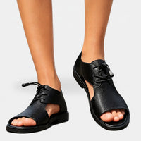 Sandale Homme Noire en Cuir à Lacets, sandale homme à lacets