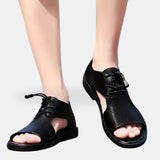 Sandale Homme Noire en Cuir à Lacets