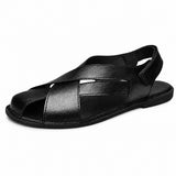 Sandale Homme Noire en Cuir avec Lanières, à bout semi-fermé, brides croisées, bride arrière réglable et design élégant