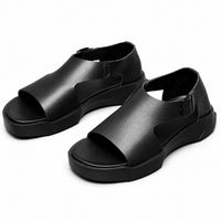 Sandale Homme Noire en Cuir avec Semelle Épaisse, à bout ouvert, bride arrière réglable, semelle ergonomique épaisse et design moderne