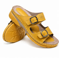 Sandale Orthopédiques Femme avec Deux Lanières, avec doubles brides réglables à boucles, semelle ergonomique compensée antidérapante et design confortable pour un usage quotidien