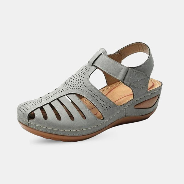 Sandale Orthopédique Femme Compensée et Ouverte, sandales grises avec lanière