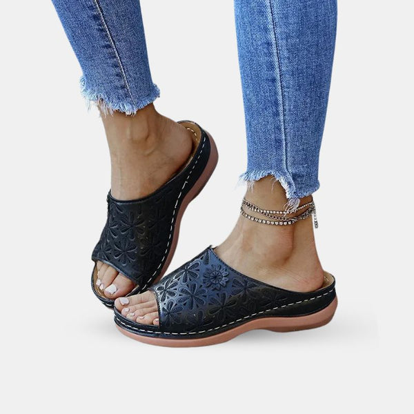 Sandale Orthopédique Femme Style Claquette avec Motifs, sandales orthopédique noire