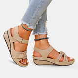 Sandale Scratch Femme Beige à Talon Compensé, sandales orthopédiques beige