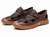 Sandale Scratch Homme Style Basket Respirante marron avec fermeture à scratch, empiècements en maille respirante, bout renforcé, semelle antidérapante et design confortable pour la marche et le quotidien.