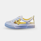 Sandale Sport Femme Semi-Ouverte et Plate de couleur blanc et jaune