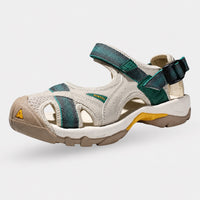 Sandale Sport Femme pour Randonnée et Escalade blanche et verte, avec brides réglables, bout renforcé, semelle antidérapante tout-terrain et design respirant