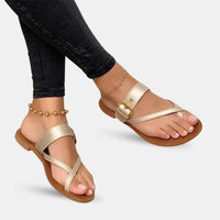Sandale Style à Petit Talon avec Lanières Croisées, sandales dorées