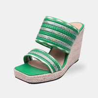 Sandale Talon Compensée Verte Design et Brillante