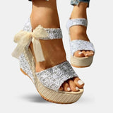 Sandale Talon Haut Femme Compensée avec un Nœud, sandale compensée haute