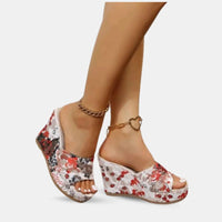 Sandale Talon Haut Femme avec Motifs Floraux, sandales compensées fleuris femme
