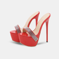 Sandale Talon Haut Femme avec Strass sur la Lanière, sandales à talon rouge, sandales talons hauts