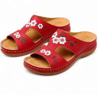 Sandale Tong Femme Décontractée avec Broderie Fleurie, à bout ouvert, broderies florales blanches, semelle ergonomique confortable et design décontracté