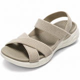 Sandale de Randonnée Femme Souple et Confortable beige, avec brides élastiques croisées, bride arrière, semelle ergonomique amortissante et design léger