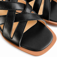 Sandale à Talon Rond en Cuir Véritable