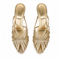 Sandales À Talon Dorées Avec Brides Croisées Élégantes