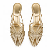 Sandales À Talon Dorées Avec Brides Croisées Élégantes