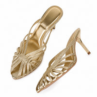 Sandales À Talon Dorées Avec Brides Croisées Élégantes