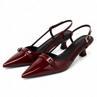 Sandales femme à talons bordeaux vernies, bout pointu élégant et bride arrière ajustable