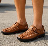Sandales En Cuir Homme Confort Avec Semelle Antidérapante