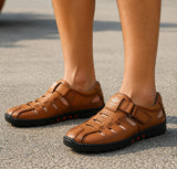 Sandales En Cuir Homme Confort Avec Semelle Antidérapante