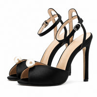 Sandales Femme Chic En Satin Avec Détail Perle Raffiné