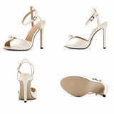 Sandales Femme Chic En Satin Avec Détail Perle Raffiné