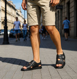 Sandales Homme En Cuir Souple Avec Bride Ajustable Confortable