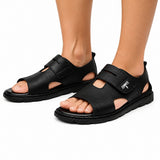 Sandales Homme En Cuir Souple Avec Bride Ajustable Confortable