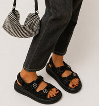 Sandales Pailletées En Cuir Véritable Avec Scratch