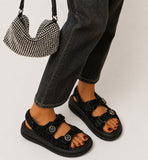 Sandales Pailletées En Cuir Véritable Avec Scratch