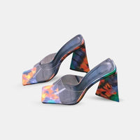 Sandales Colorées à Talons Épais pour Femme, sandales à talon triangle multicolores