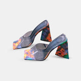 Sandales Colorées à Talons Épais pour Femme, sandales à talon triangle multicolores