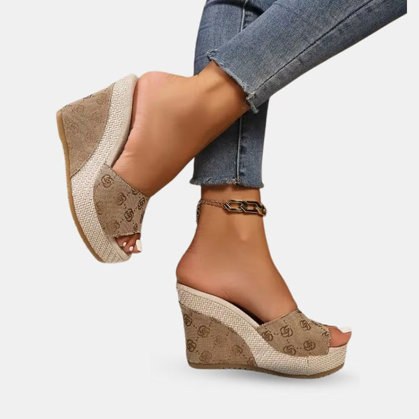 Sandales Compensées à Talons Hauts Style Élégant, sandales compensées chic couleur kaki