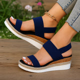 Sandales Confortables Compensées pour Femme, à brides élastiques, semelle compensée légère effet corde et design confortable