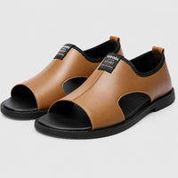 Sandales En Cuir Homme Style Casual Urbain avec bout ouvert, cuir souple, empiècements latéraux respirants, semelle confortable et design élégant pour un usage quotidien.