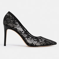 Sandales Escarpins en Maille, à bout pointu, talons aiguilles hauts, dentelle florale transparente et design élégant