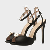 Sandales Femme Chic En Satin Avec Détail Perle Raffiné