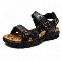 Sandales Homme En Cuir Avec Confort Respirant avec doubles brides à scratch réglables, cuir respirant, semelle antidérapante amortissante et design ergonomique pour la marche et les activités de plein air.