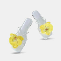 Sandales Plates d’Été à Fleur Ornementale, Sandales blanches avec fleur jaune