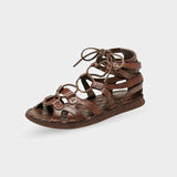 Sandales Romaines en Cuir Pour Homme à lanières montantes avec lacets, bout ouvert et semelle plate robuste