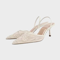 Sandales À Talon Blanches Brodées
