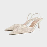 Sandales À Talon Blanches Brodées
