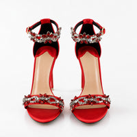 Sandales À Talons Aiguilles Avec Strass Brillants Élégants avec brides ornées de strass scintillants, bride réglable à la cheville, bout ouvert et talon aiguille pour un style chic et raffiné.