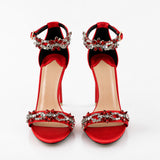 Sandales À Talons Aiguilles Avec Strass Brillants Élégants avec brides ornées de strass scintillants, bride réglable à la cheville, bout ouvert et talon aiguille pour un style chic et raffiné.