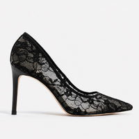 Sandales à Talons Fins en Dentelle Fleur, à bout pointu, talons aiguilles hauts et finition en dentelle florale élégante